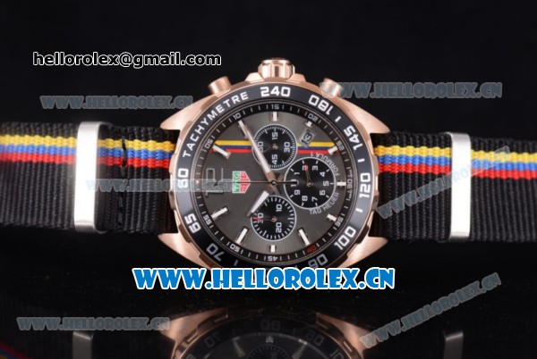 Tag Heuer Formula 1. James Hunt Miyota Quartz Rose Gold Case with Grey Dial Stick/Arabic Numeral Markers and Black Nylon Strap - Click Image to Close